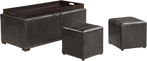 Leather storage bench - leather,